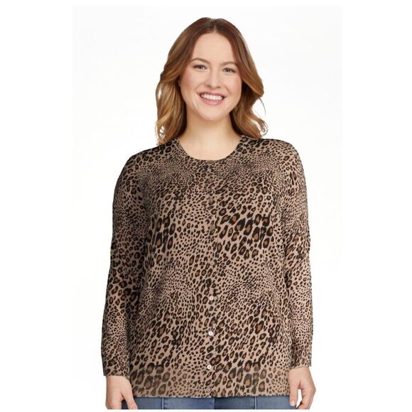 Time and Tru Leopard Print Everyday Essential Crewneck Cardigan Size M - Picture 1 of 6
